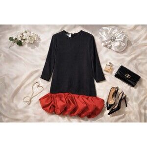 Vintage JARIN Paris Avant Garde Black Dress Red Sculptural Bow Hem USA Fits L-XL